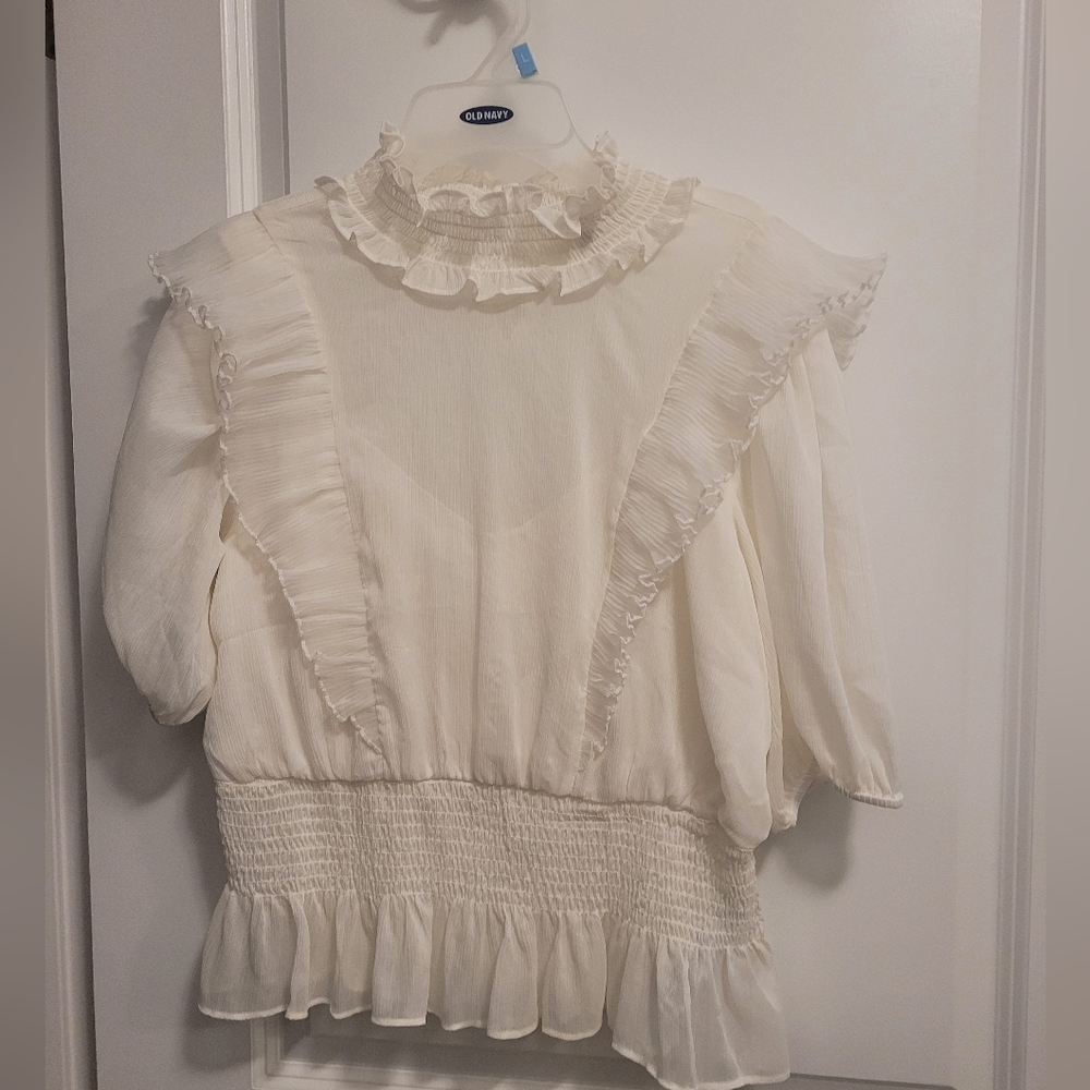 Elegant White Ruffled Women's Top